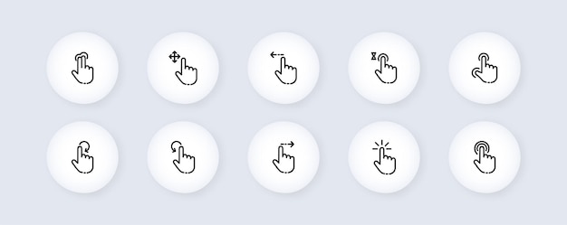 Vetor conjunto de ícones de rolagem clique em slide, zoom, zoom out, sensor, touchpad, toque, pressione, teclado conceito sensorial ícone de linha vetorial para negócios e publicidade