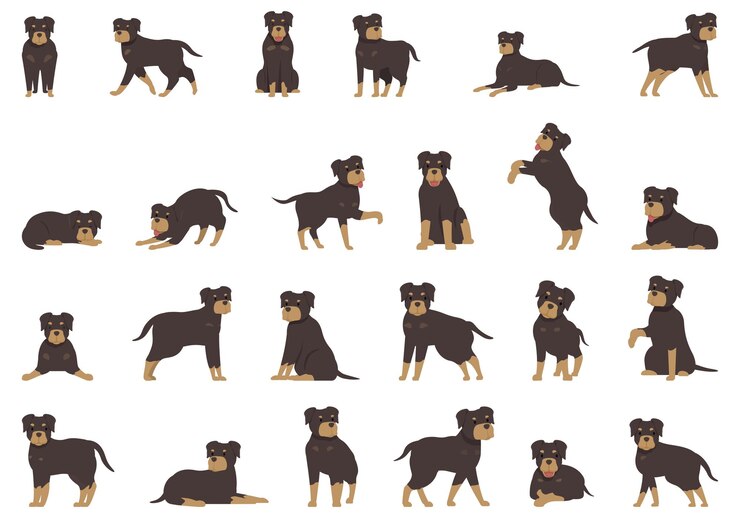 Vetor conjunto de ícones de rottweiler desenho animado vetor animal cachorro animal de estimação fofo