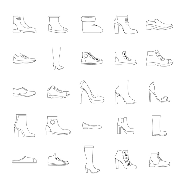 Conjunto de ícones de sapatos de calçado
