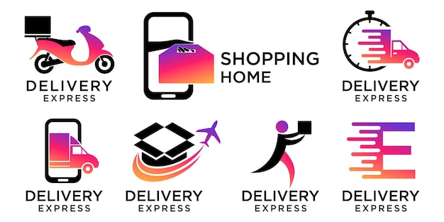 Conjunto de ícones de serviço de entrega com logotipo