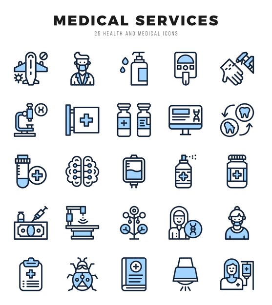 Conjunto de ícones de serviços médicos ilustração vetorial