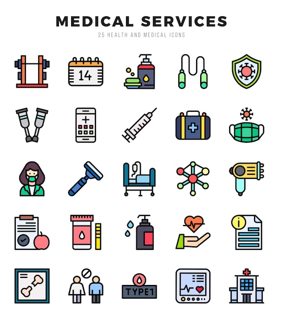 Conjunto de ícones de serviços médicos Ilustração vetorial