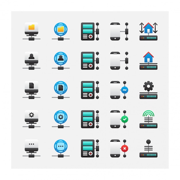 Conjunto de ícones de servidor autônomo casa vector coleção