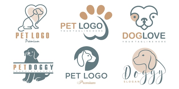Conjunto de ícones de símbolo de cuidado de cão e gato Design de logotipo ilustração vetorial