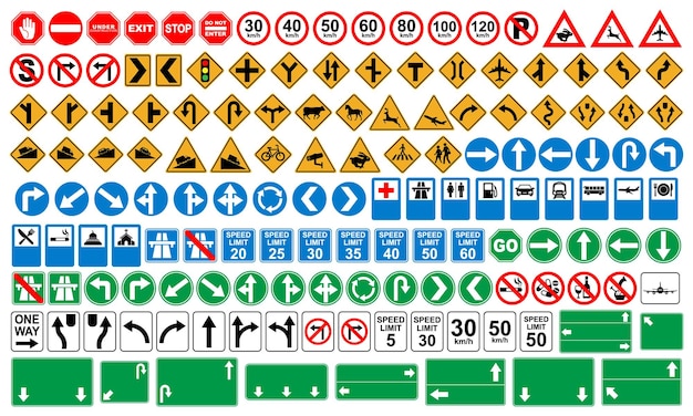 Conjunto de ícones de sinal de estrada Ilustração vetorial de sinais de trânsito