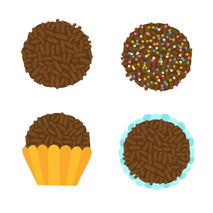 Vetor conjunto de ícones de sobremesa típica de chocolate brigadeiro brasileiro ícones de bola chololatte