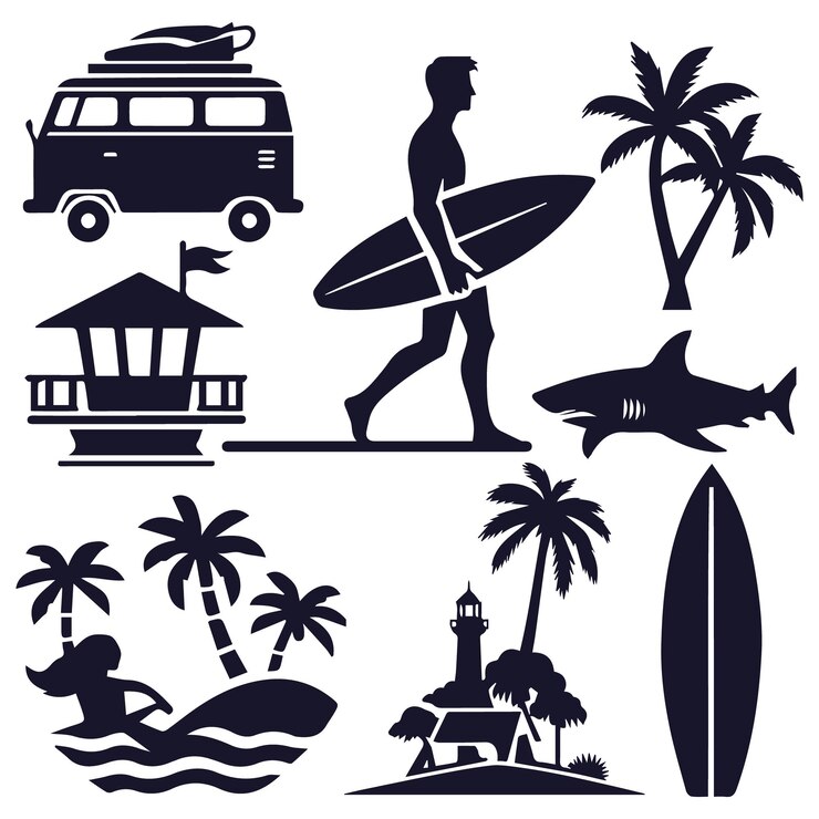 Vetor conjunto de ícones de surf