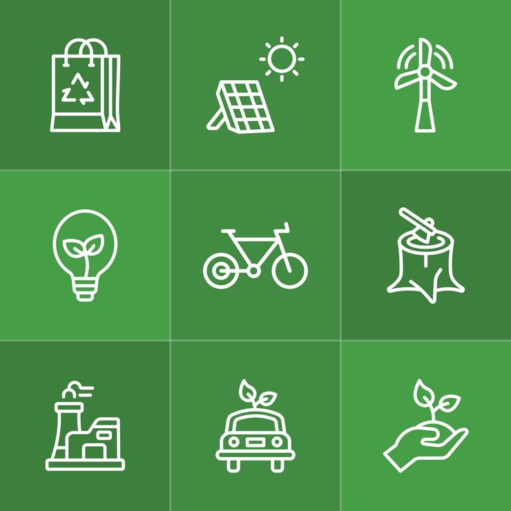 Conjunto de ícones de sustentabilidade e ambiente
