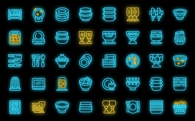 Conjunto de ícones de talheres vector neon