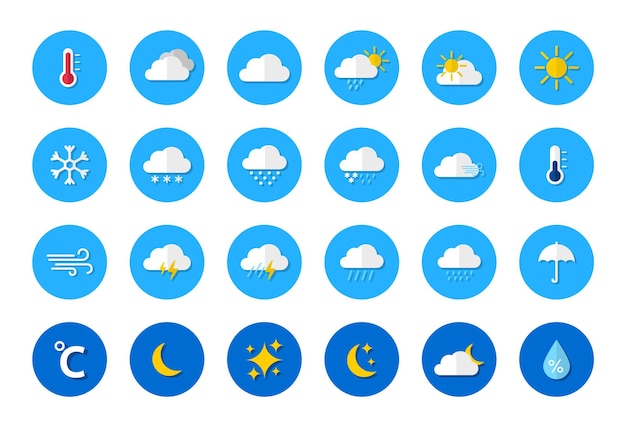 Conjunto de ícones de tempo ícones de tempo para web símbolos planos de previsão de tempo ícones de vetor de pictograma