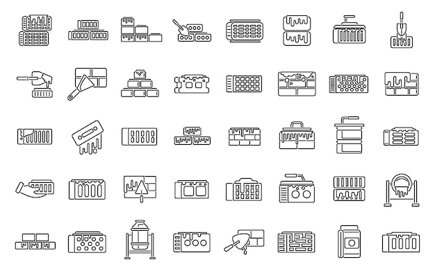 Conjunto de ícones de tijolo e argamassa vetor de contorno tijolo de construção