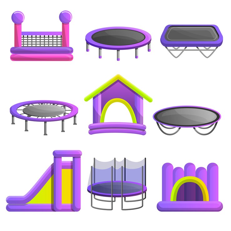 Vetor conjunto de ícones de trampolim. conjunto de desenhos animados de ícones de vetor de trampolim para web design