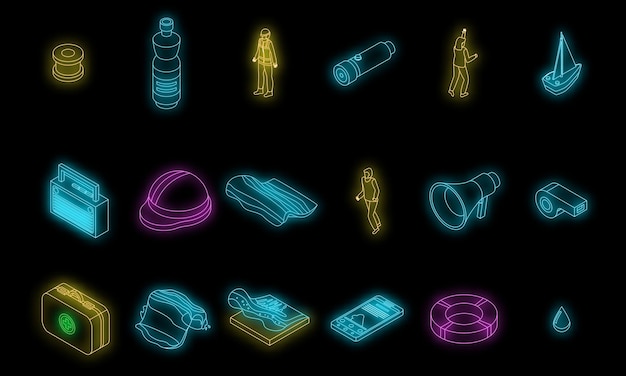 Conjunto de ícones de tsunami vector neon