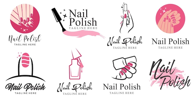 Vetor conjunto de ícones de unhas e manicure com design de logotipo de mãos de mulher