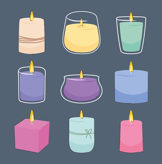 Conjunto de ícones de velas coloridas