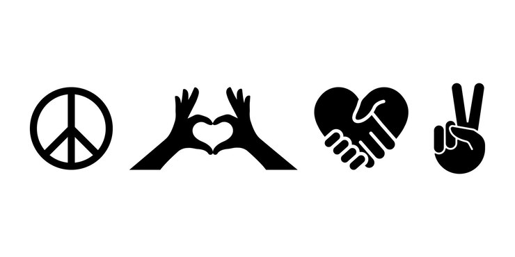 Vetor conjunto de ícones de vetor de amor ou parceria de vitória de paz símbolos pacíficos vetor 10 eps