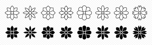 Conjunto de ícones de vetor de flor contorno forma de flor simples símbolo floral gráfico de vetor