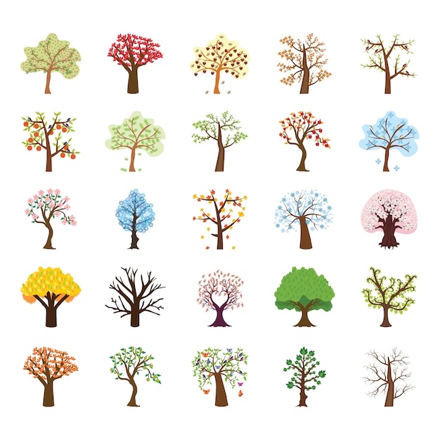 Conjunto de ícones de vetor plana de árvore de quatro estações