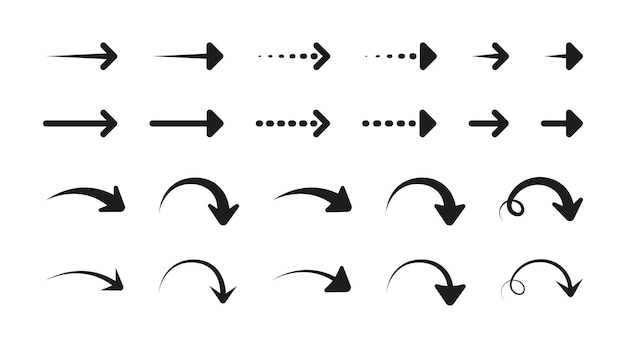 Vetor conjunto de ícones de vetor plano de seta coleção de ponteiro de direção preta de seta símbolo da web de setas