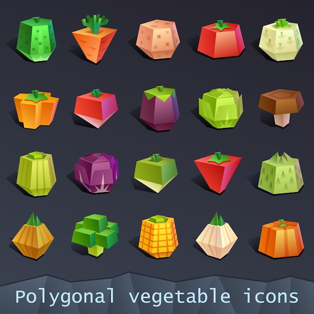 Conjunto de ícones de vetor vegetal poligonal
