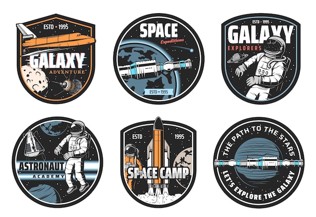 Conjunto de ícones de vetores de viagens espaciais do galaxy explorer