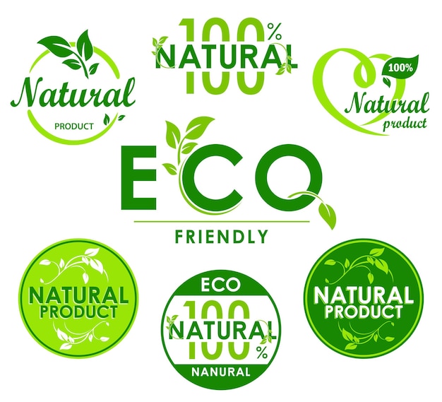 Conjunto de ícones de vetores ecológicos orgânicos naturais ecologia bio sinal plano ilustração em vetor