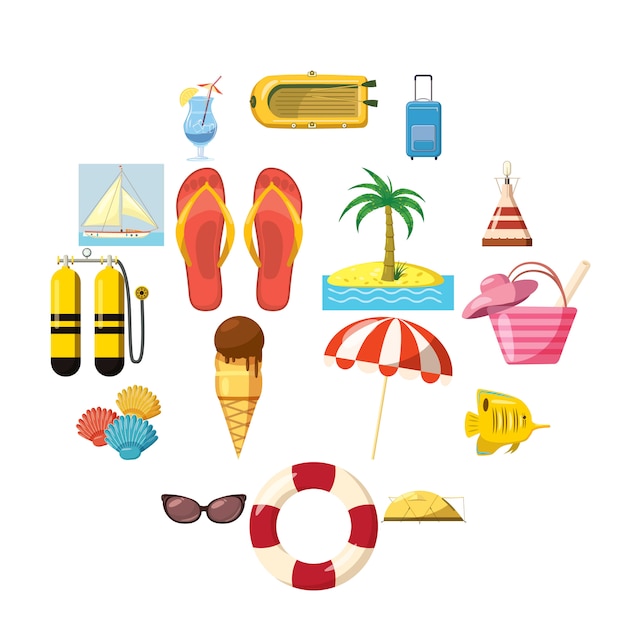 Conjunto de ícones de viagens, estilo cartoon