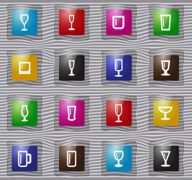 Conjunto de ícones de vidro de copos e xícaras