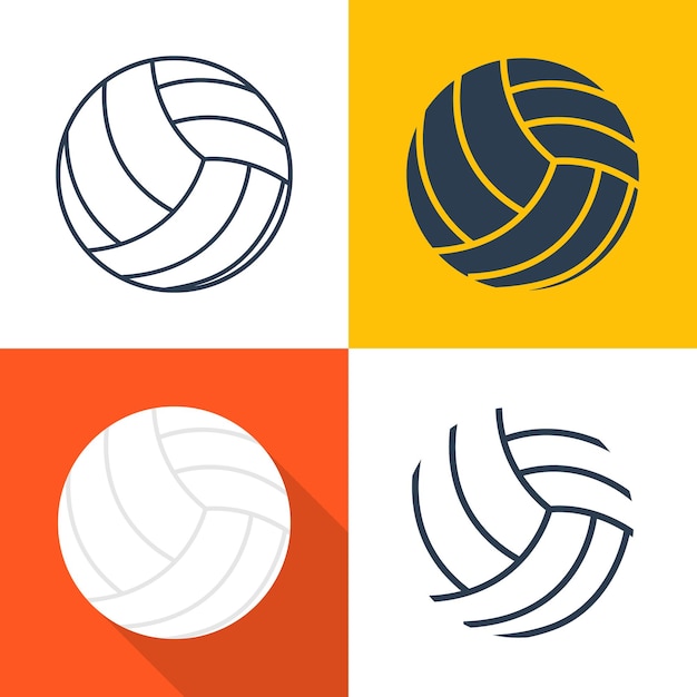 Conjunto de ícones de voleibol silhueta silhueta preta do design plano de bola com linha de sombra longa ilustração vetorial equipamentos esportivos voleibol isolado