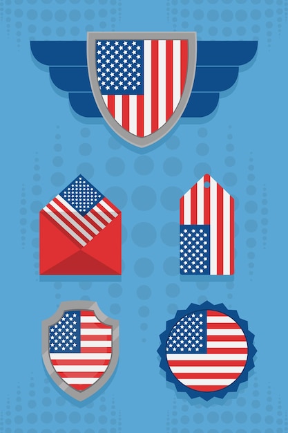Conjunto de ícones decorativos de bandeiras dos EUA