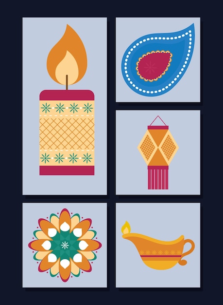 Vetor conjunto de ícones diwali