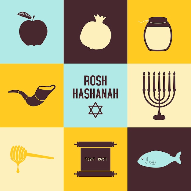 Conjunto de ícones do ano novo judaico, feliz Shana Tova, Rosh Hashanah