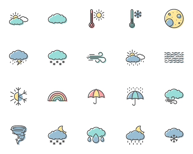 Conjunto de ícones do tempo clima da estação das chuvas
