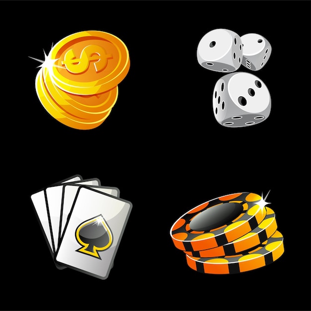 Conjunto de ícones dourados e pretos para cassino ou slot