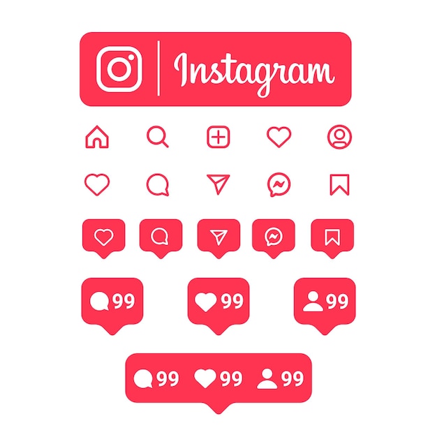 Vetor conjunto de ícones e notificações do instagram plana