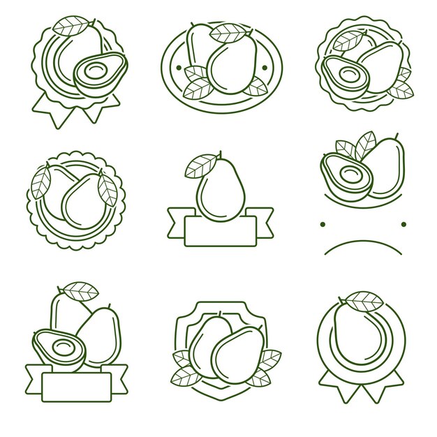 Conjunto de ícones e rótulo de abacate ícones de coleção de abacate vetor