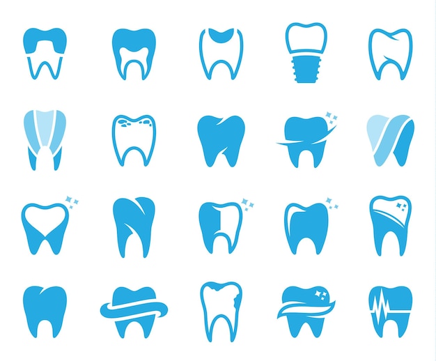 Vetor conjunto de ícones e símbolos de dente