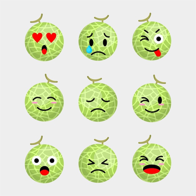 Vetor conjunto de ícones expressivos de melão