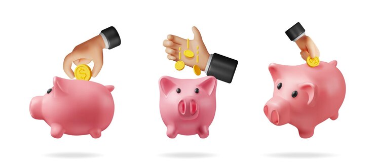 Vetor conjunto de ícones financeiros vetoriais 3d com moedas de colocação à mão