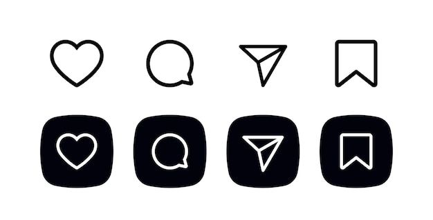 Conjunto de ícones genéricos de interface de usuário de mídia social como compartilhar comentários e salvar ícones Mídia social