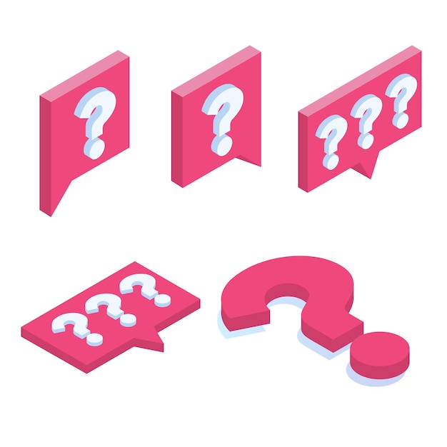 Conjunto de ícones isométricos de pergunta. ilustração de mídia social.