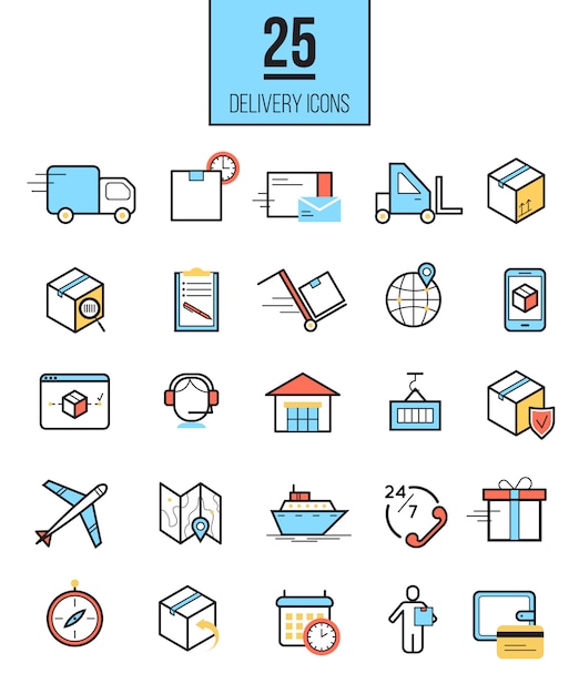 Conjunto de ícones linear de app de entrega