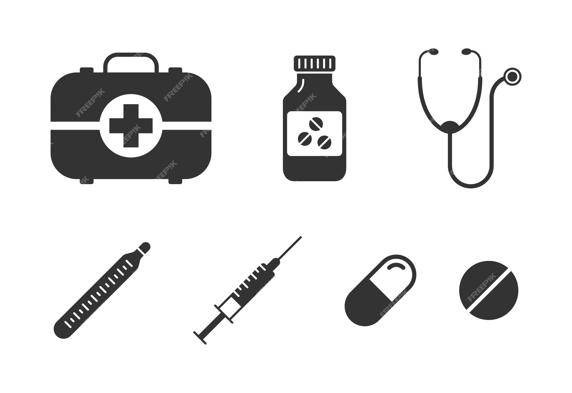 Acessórios de medicina conjunto de ícones vetoriais plana. Serviços de  saúde imagem vetorial de Alexcardo© 310884204