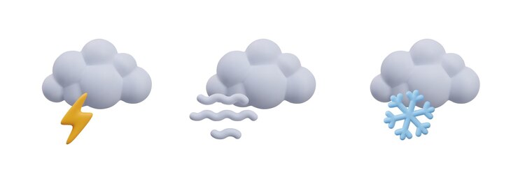 Vetor conjunto de ícones meteorológicos com nuvens sinal raio névoa neve
