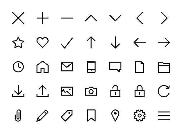 Conjunto de ícones muito simples delineado