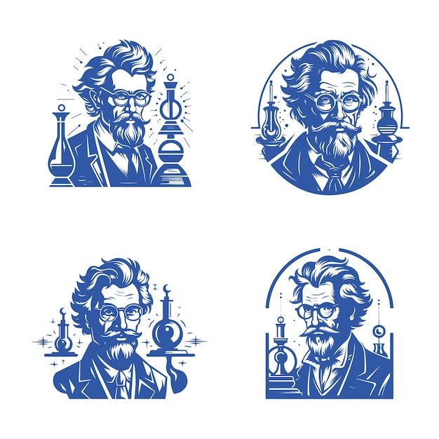 Vetor conjunto de ícones ou logotipo de cientista