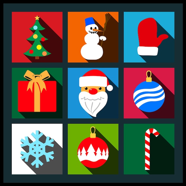 Conjunto de ícones planos de sombra longa de Natal