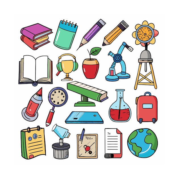 Conjunto de ícones realistas de educação e aprendizagem