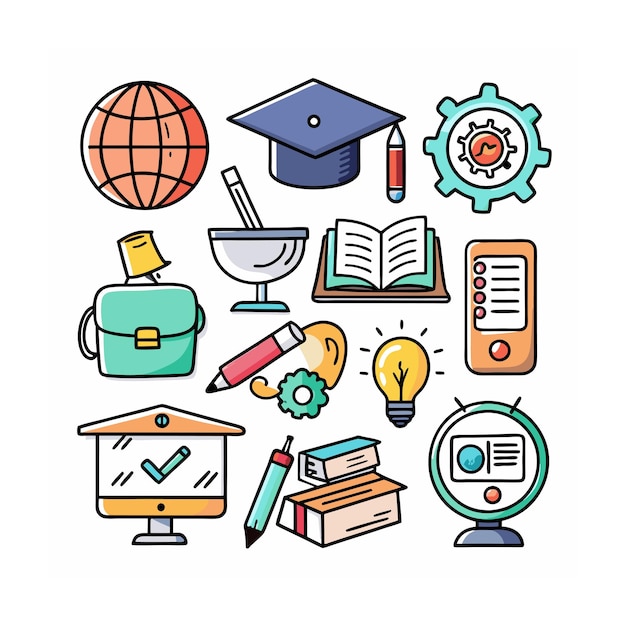 Conjunto de ícones realistas de educação e aprendizagem