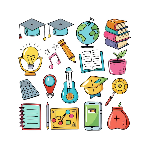 Conjunto de ícones realistas de educação e aprendizagem